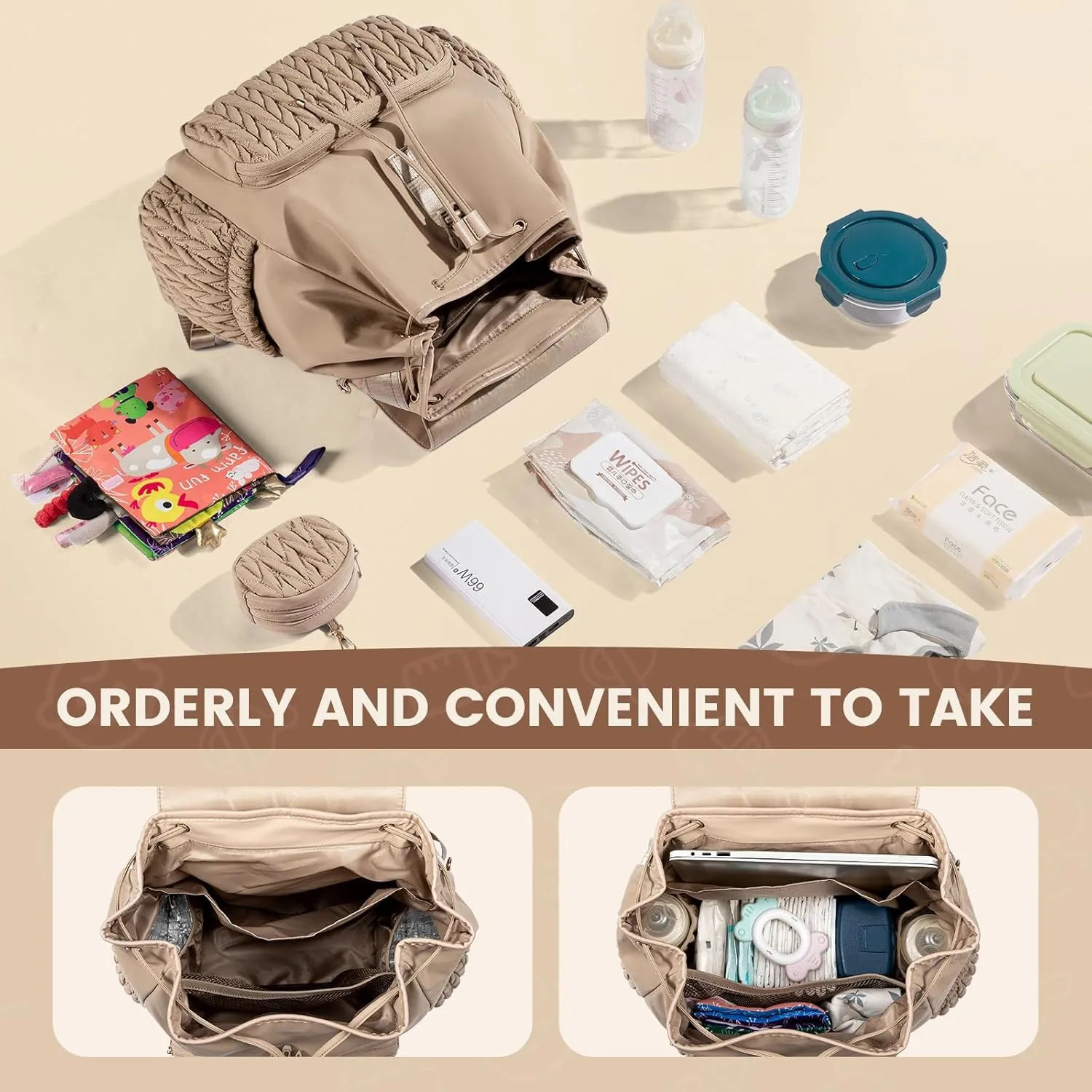 LOVEVOOK Diaper Bag Backpack, Small Baby Bag, Cute Baby Diaper Bag, Stylish Water-Resistant Travel Baby Bag for Mom, Baby Backpack with Changing Pad, Stroller Straps -Khaki