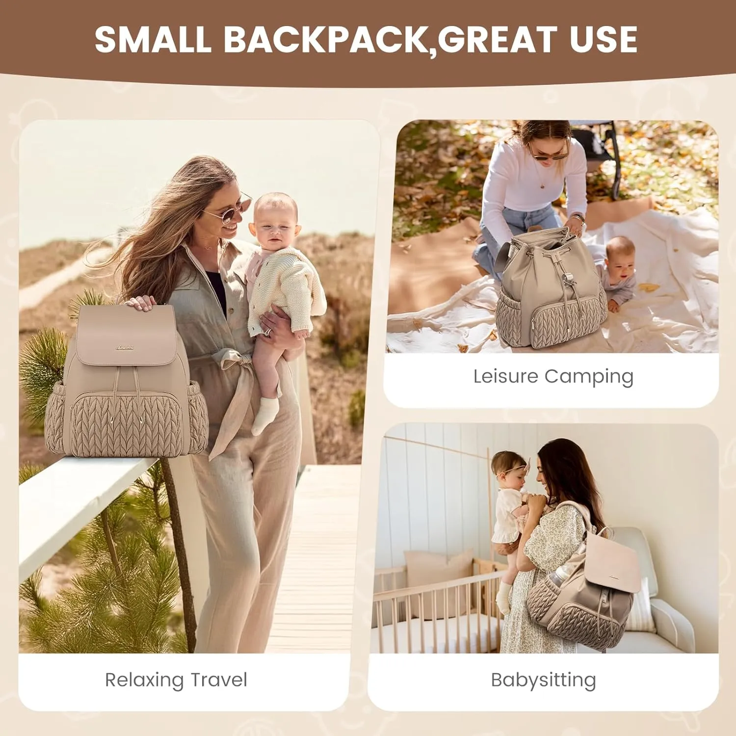 LOVEVOOK Diaper Bag Backpack, Small Baby Bag, Cute Baby Diaper Bag, Stylish Water-Resistant Travel Baby Bag for Mom, Baby Backpack with Changing Pad, Stroller Straps -Khaki