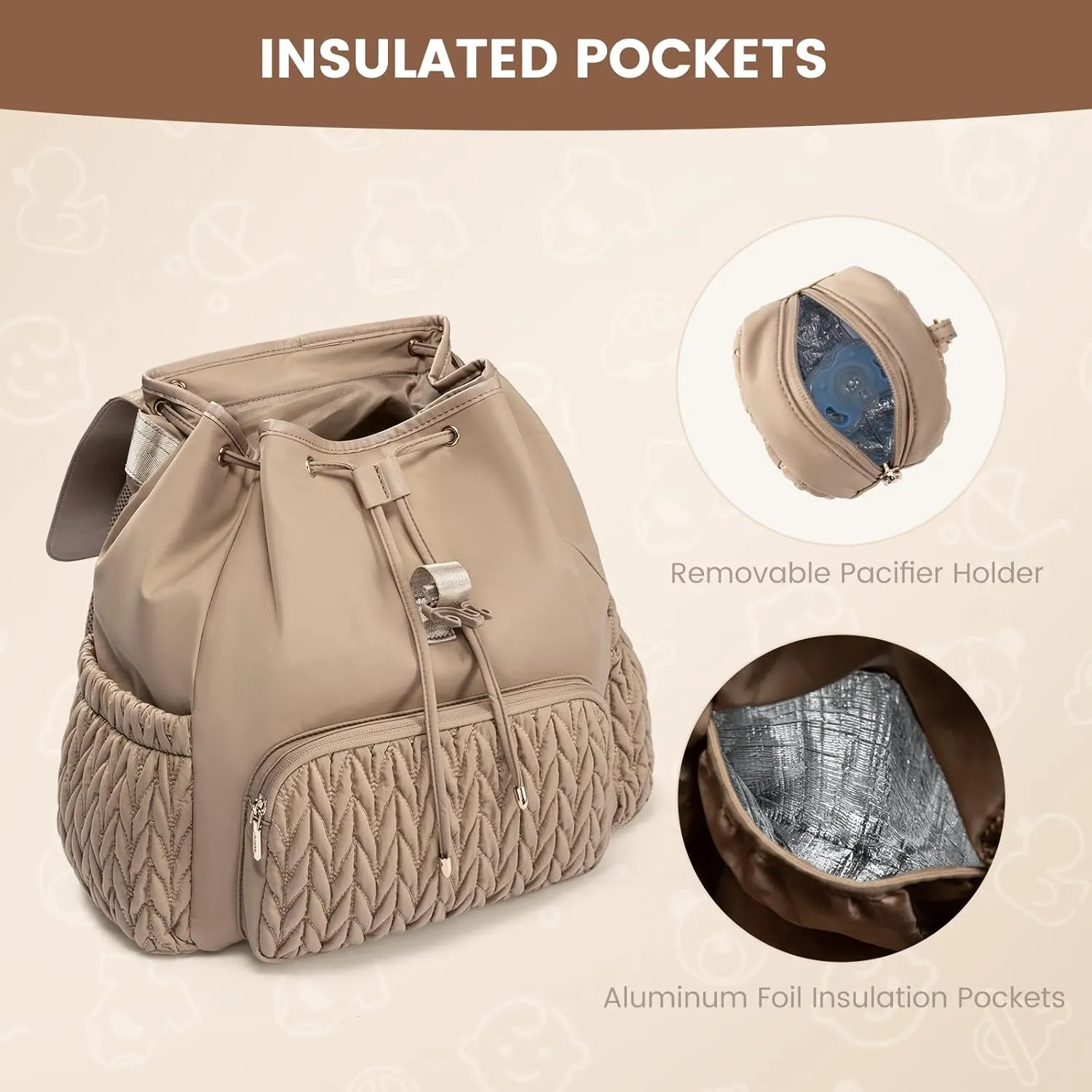 LOVEVOOK Diaper Bag Backpack, Small Baby Bag, Cute Baby Diaper Bag, Stylish Water-Resistant Travel Baby Bag for Mom, Baby Backpack with Changing Pad, Stroller Straps -Khaki