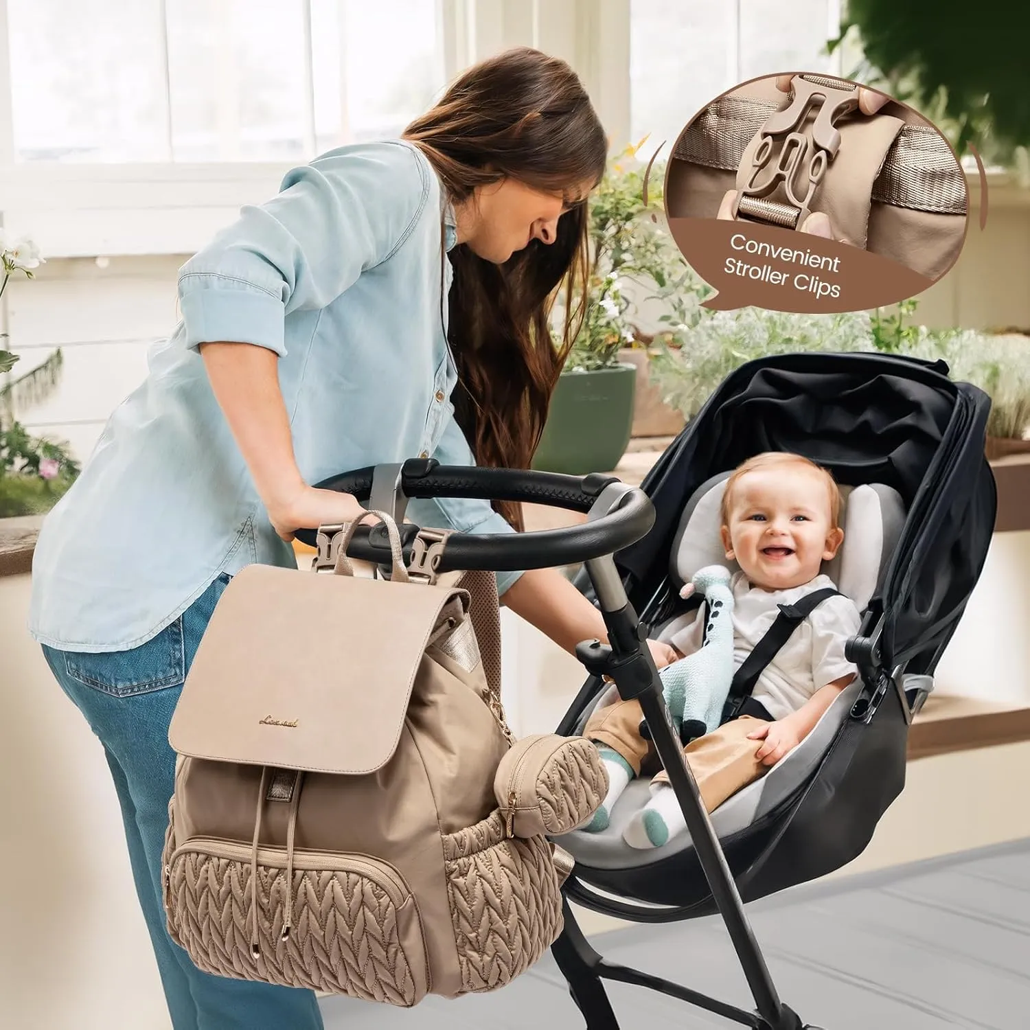 LOVEVOOK Diaper Bag Backpack, Small Baby Bag, Cute Baby Diaper Bag, Stylish Water-Resistant Travel Baby Bag for Mom, Baby Backpack with Changing Pad, Stroller Straps -Khaki