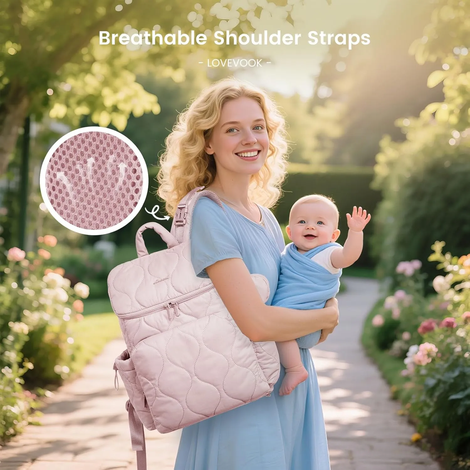 LOVEVOOK Diaper Bag Backpack,Lightweight Baby Diaper Bag for Moms Dads,Baby Bag for Boys Girls with Insulated Pockets, Changing Pad, Stroller Straps and Pacifier Case,Pink