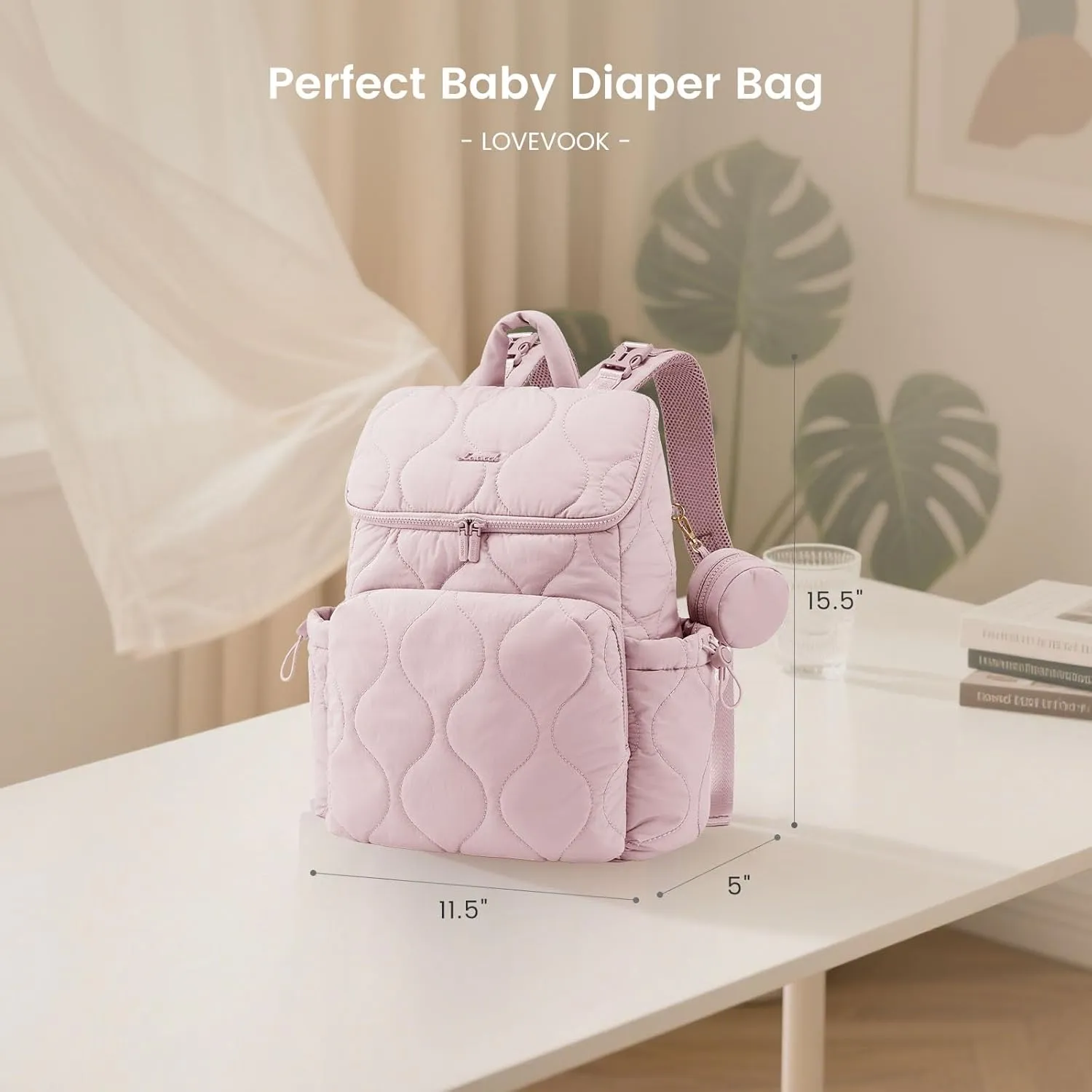 LOVEVOOK Diaper Bag Backpack,Lightweight Baby Diaper Bag for Moms Dads,Baby Bag for Boys Girls with Insulated Pockets, Changing Pad, Stroller Straps and Pacifier Case,Pink