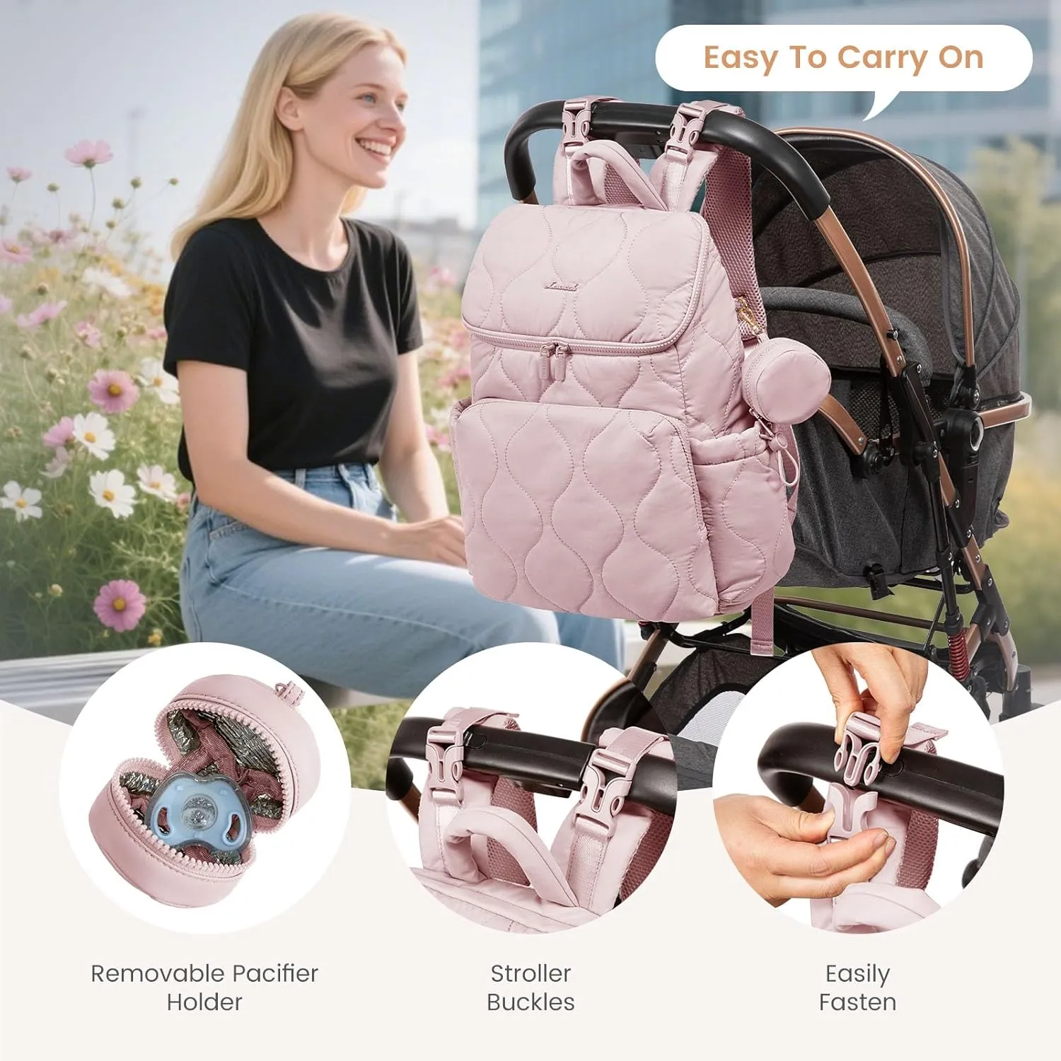 LOVEVOOK Diaper Bag Backpack,Lightweight Baby Diaper Bag for Moms Dads,Baby Bag for Boys Girls with Insulated Pockets, Changing Pad, Stroller Straps and Pacifier Case,Pink