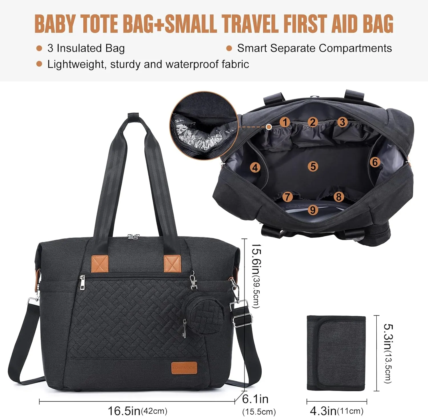 LOVEVOOK Diaper Bag Tote, Large Baby Diaper Bag Waterproof Travel Diaper Tote with Changing Pad