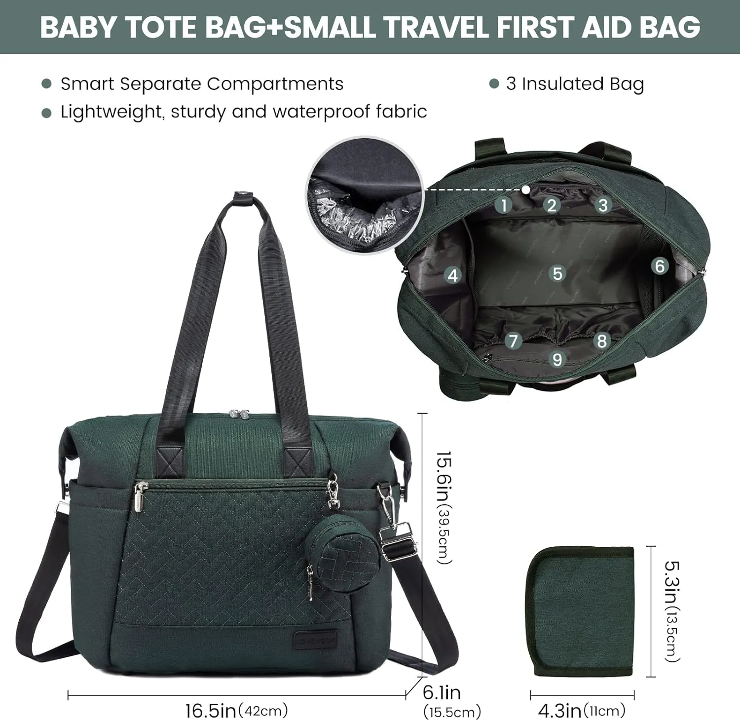 LOVEVOOK Diaper Bag Tote, Large Baby Diaper Bag Waterproof Travel Diaper Tote with Changing Pad