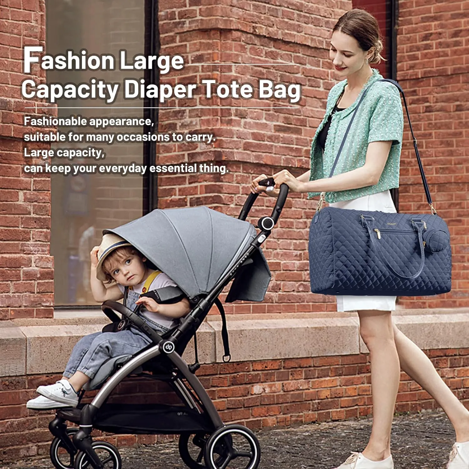 LOVEVOOK Diaper Bag Tote with Pacifier Case and Changing Pad, Large Capacity Mommy Bag for Hospital and Weekender Travel, Functional Baby Bag Newborn Baby Essential, Blue
