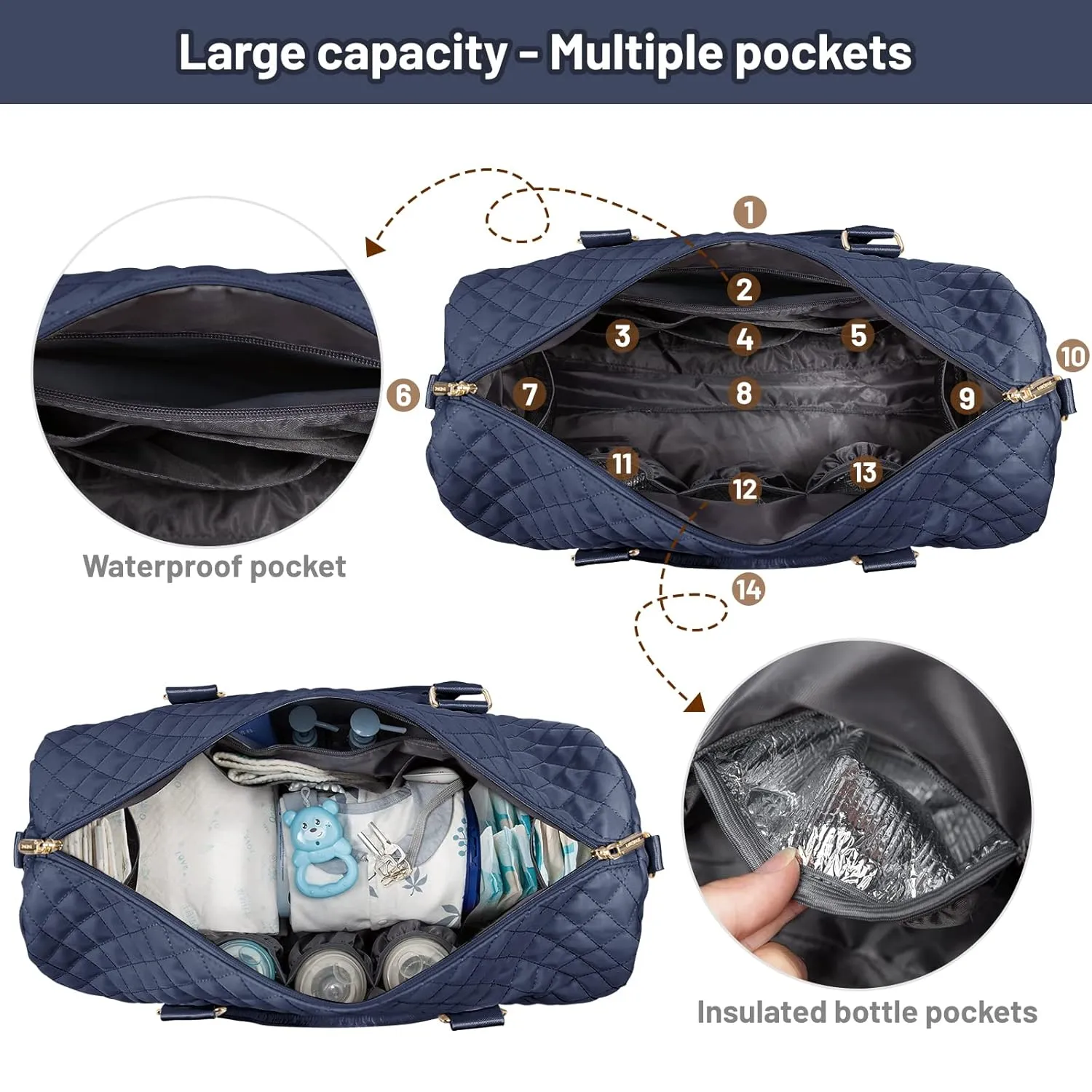 LOVEVOOK Diaper Bag Tote with Pacifier Case and Changing Pad, Large Capacity Mommy Bag for Hospital and Weekender Travel, Functional Baby Bag Newborn Baby Essential, Blue