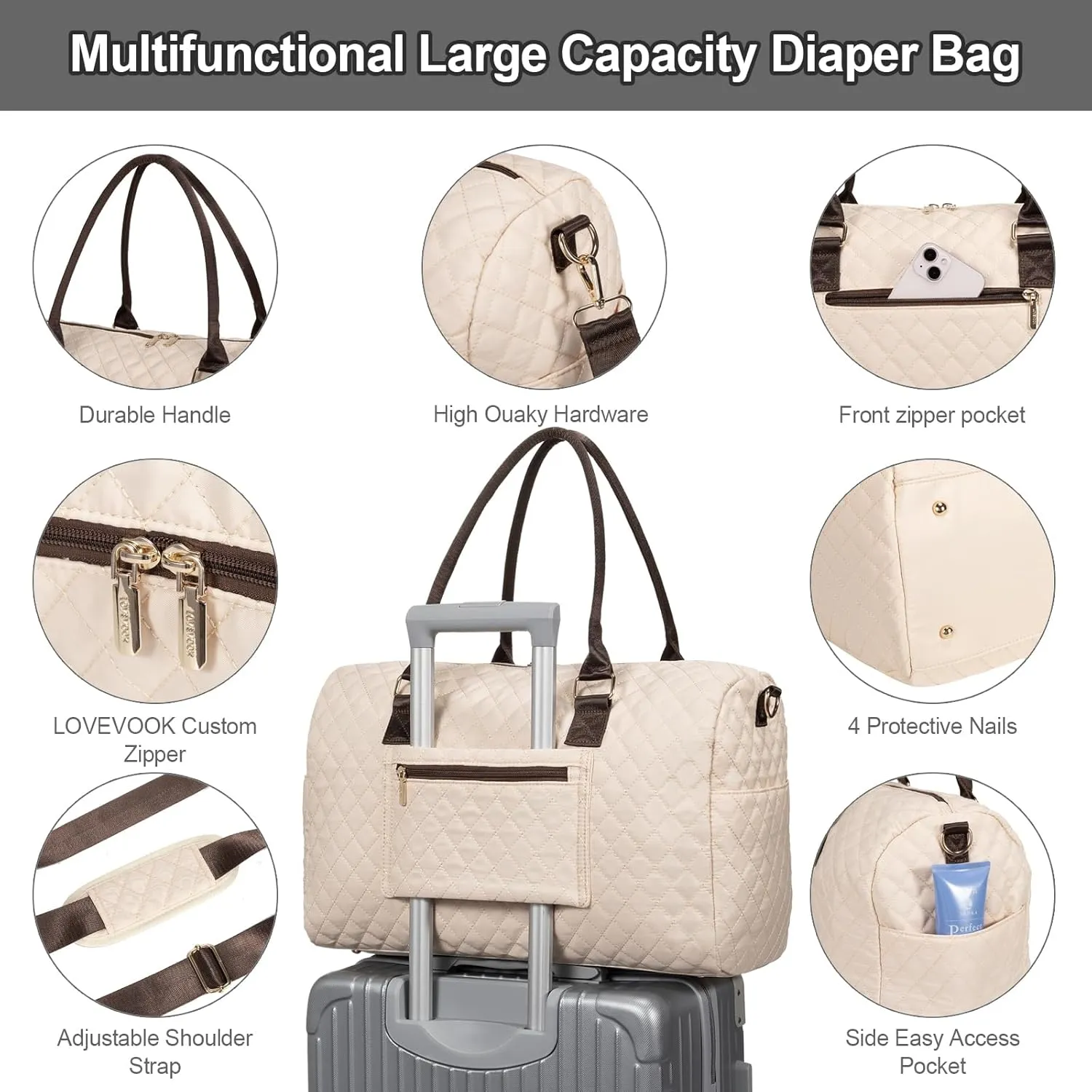LOVEVOOK Diaper Bag Tote with Pacifier Case and Changing Pad, Large Capacity Mommy Bag for Hospital and Weekender Travel, Functional Baby Bag Newborn Baby Essential