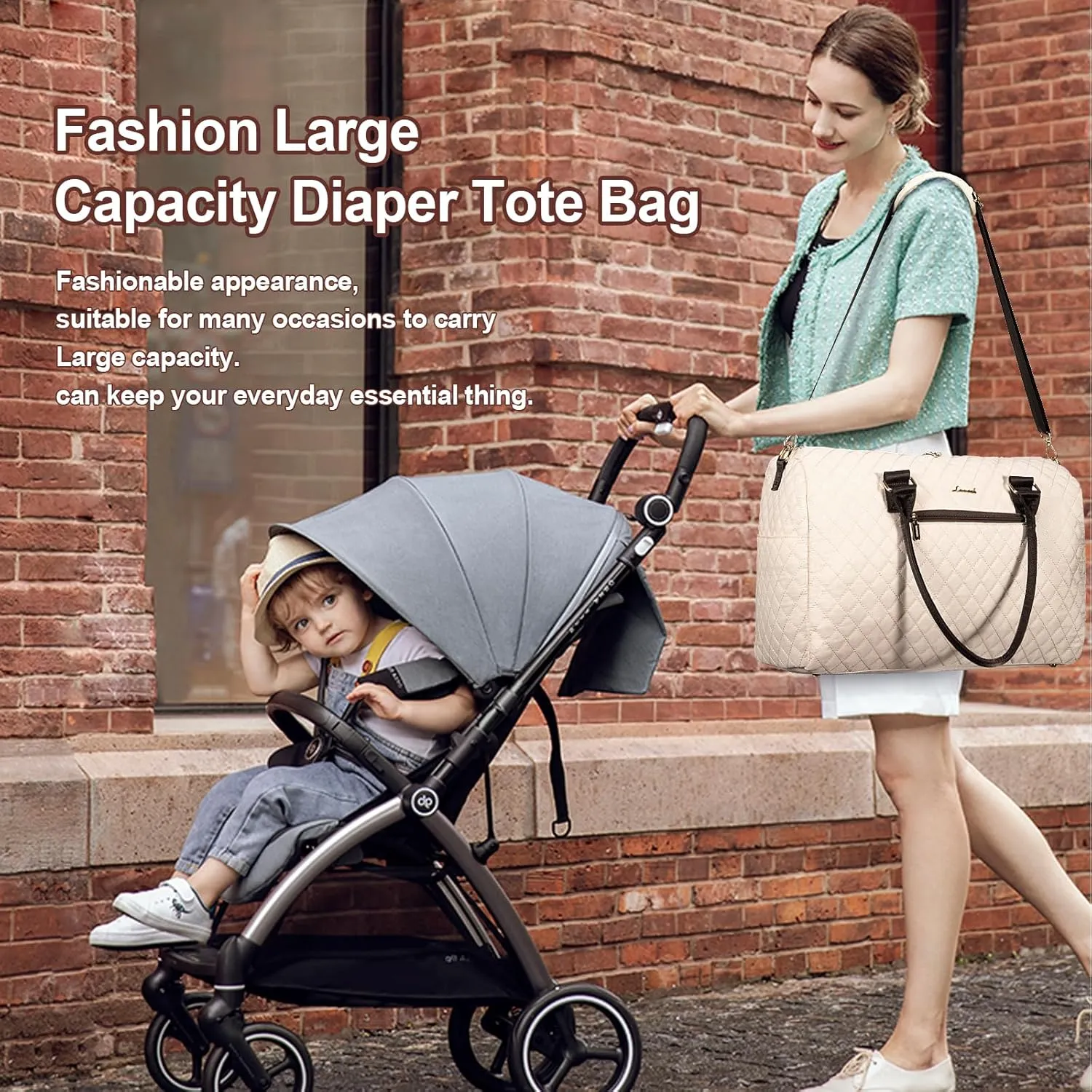 LOVEVOOK Diaper Bag Tote with Pacifier Case and Changing Pad, Large Capacity Mommy Bag for Hospital and Weekender Travel, Functional Baby Bag Newborn Baby Essential
