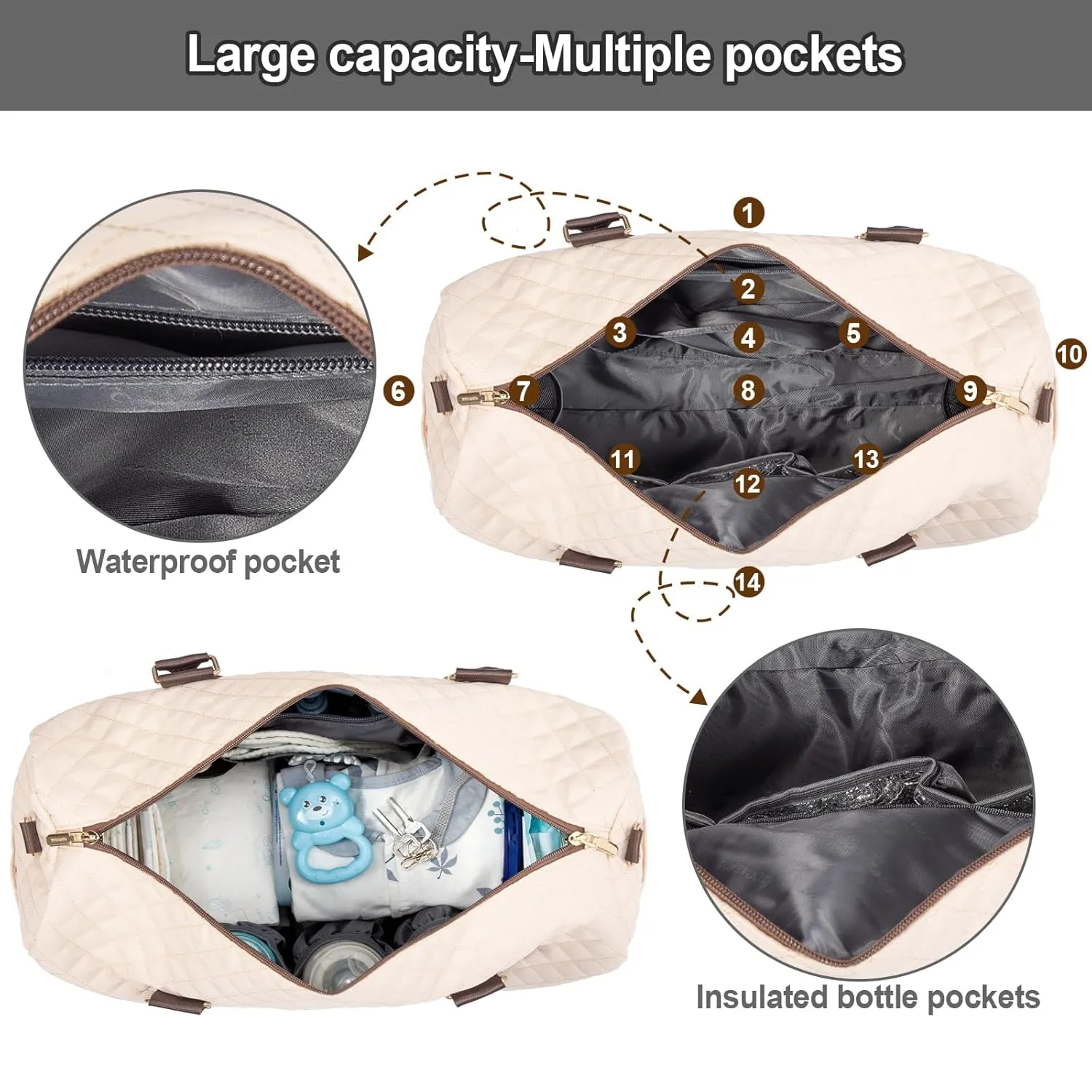 LOVEVOOK Diaper Bag Tote with Pacifier Case and Changing Pad, Large Capacity Mommy Bag for Hospital and Weekender Travel, Functional Baby Bag Newborn Baby Essential