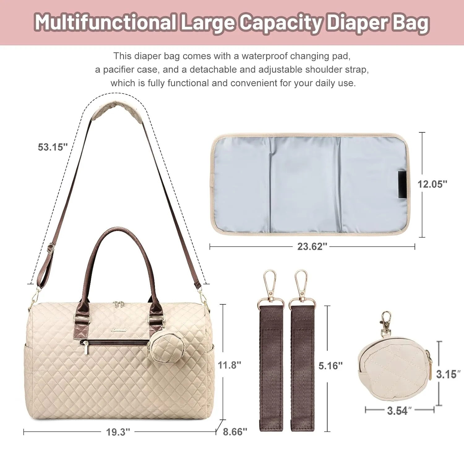 LOVEVOOK Diaper Bag Tote with Pacifier Case and Changing Pad, Large Capacity Mommy Bag for Hospital and Weekender Travel, Functional Baby Bag Newborn Baby Essential