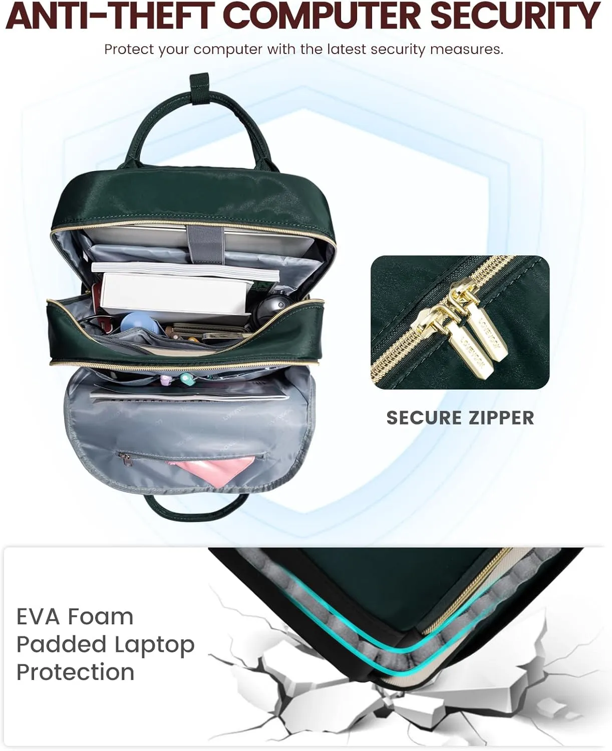 LOVEVOOK Laptop Backpack for Women, Fits 15.6 Inch Laptop Bag, Fashion Travel Work Anti-theft Bag, Business Computer Waterproof Backpack Purse, Beige-Green-Black