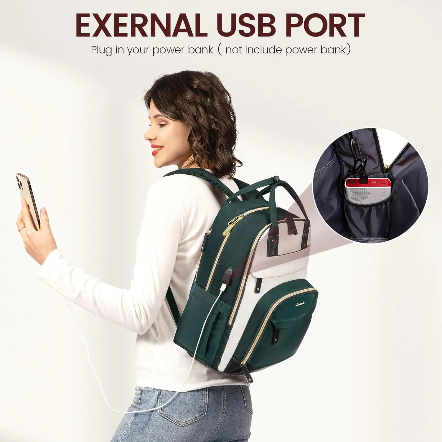LOVEVOOK Laptop Backpack for Women, Fits 15.6 Inch Laptop Bag, Fashion Travel Work Anti-theft Bag, Business Computer Waterproof Backpack Purse, Beige-Green-Black