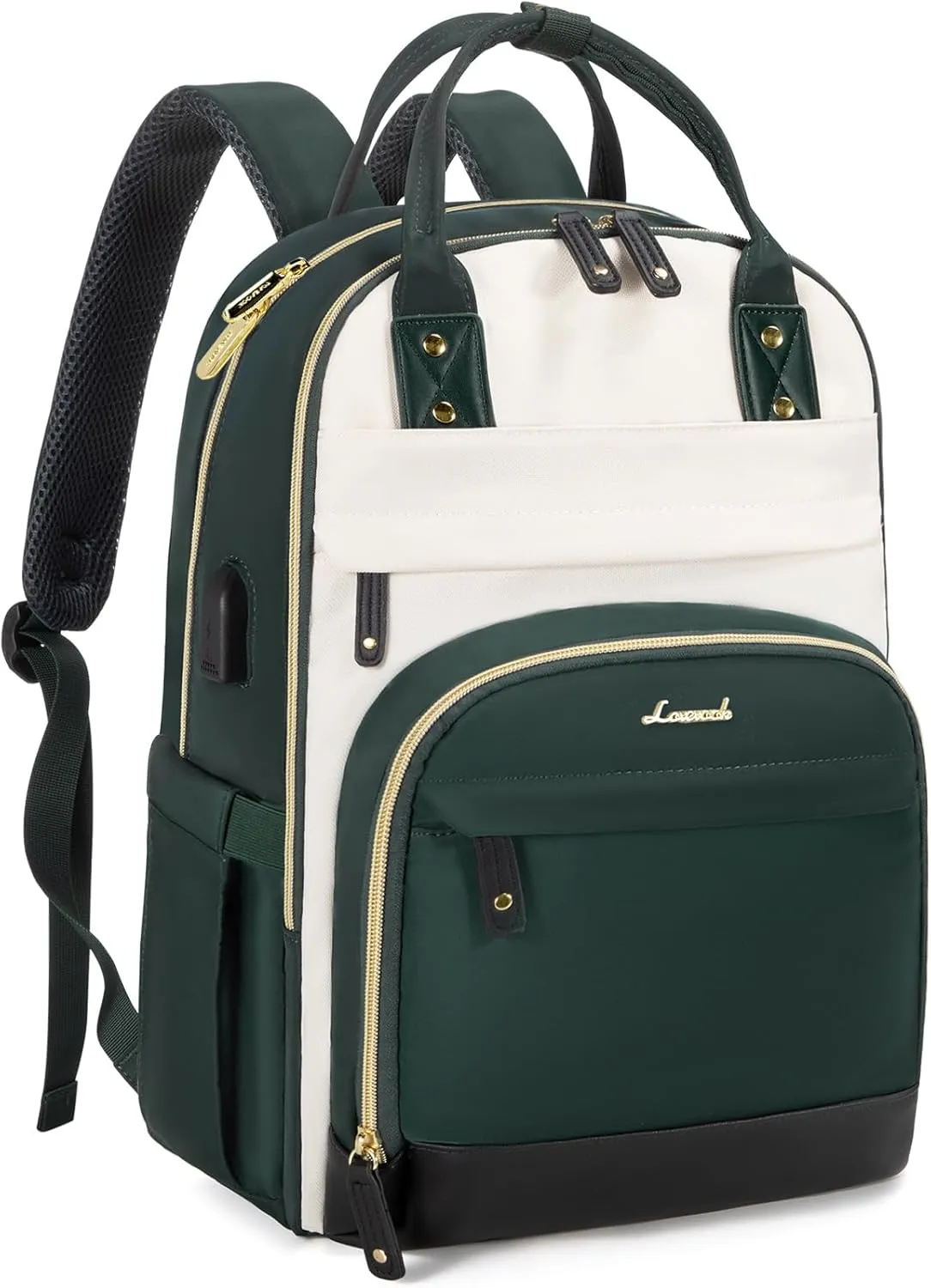 LOVEVOOK Laptop Backpack for Women, Fits 15.6 Inch Laptop Bag, Fashion Travel Work Anti-theft Bag, Business Computer Waterproof Backpack Purse, Beige-Green-Black