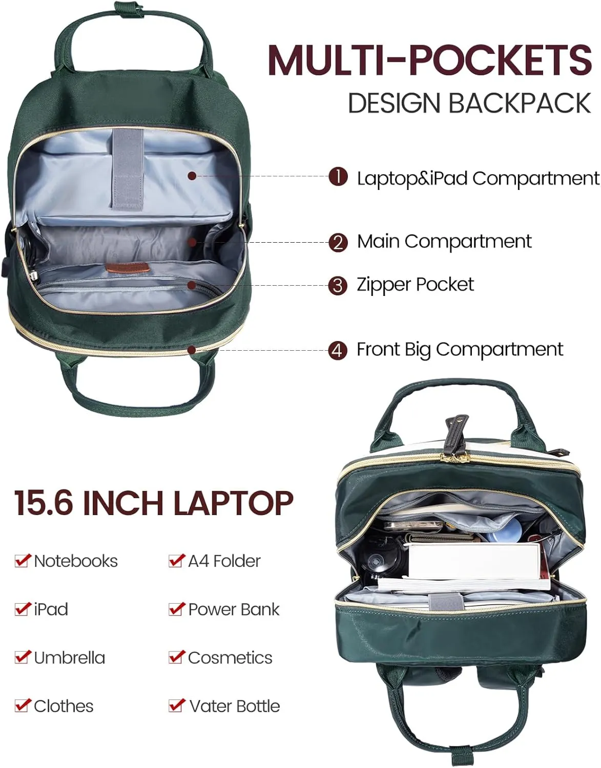 LOVEVOOK Laptop Backpack for Women, Fits 15.6 Inch Laptop Bag, Fashion Travel Work Anti-theft Bag, Business Computer Waterproof Backpack Purse, Beige-Green-Black