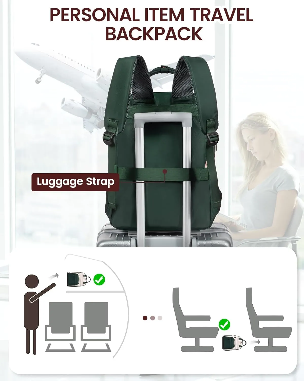 LOVEVOOK Laptop Backpack for Women, Fits 15.6 Inch Laptop Bag, Fashion Travel Work Anti-theft Bag, Business Computer Waterproof Backpack Purse, Beige-Green-Black