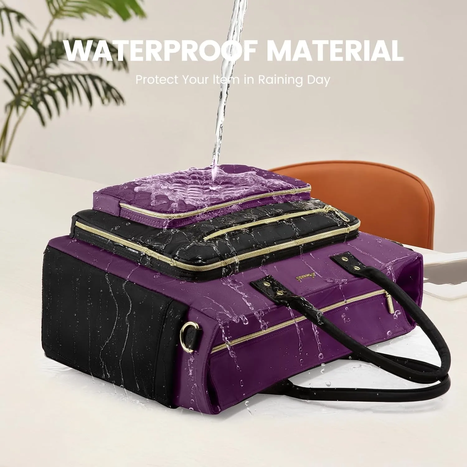 LOVEVOOK Laptop Bag for Women, Work Tote Bag Teacher Nurse Bags With Large Cup Holder, Professional Computer Briefcase Business Large Purses Handbag, Diaper Bag Mother Gift, Black-Purple, 15.6 Inch