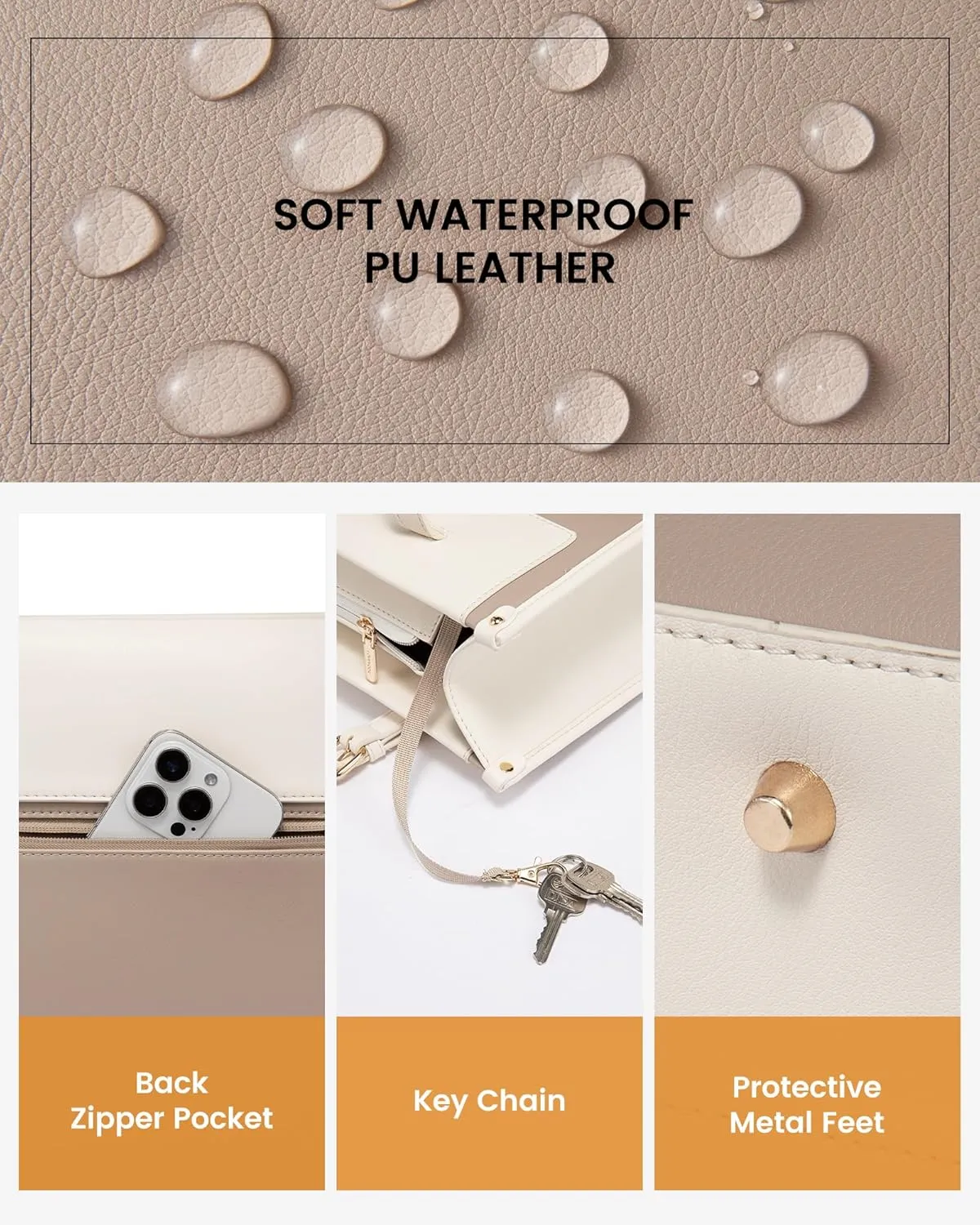 LOVEVOOK Laptop Tote Bag for Women 15.6 Inch Stylish Leather Work Tote Bag Purse Large Capacity And Waterproof Computer Briefcase for Business Office Travel, Khaki Beige