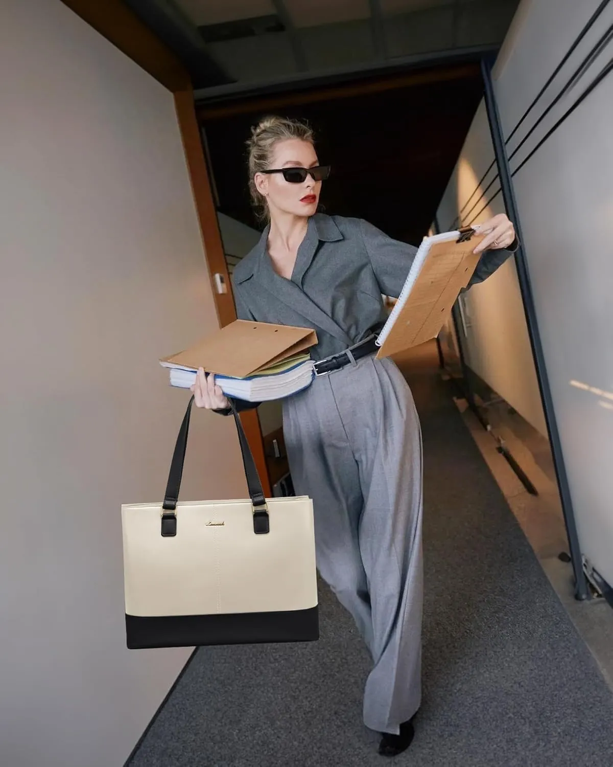 LOVEVOOK Laptop Tote Bag for Women 15.6 Inch Work Bag Leather Laptop Purse with Clutch, Large Computer Briefcase Bag for Office Business Teacher Casual