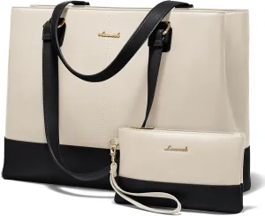 LOVEVOOK Laptop Tote Bag for Women 15.6 Inch Work Bag Leather Laptop Purse with Clutch, Large Computer Briefcase Bag for Office Business Teacher Casual