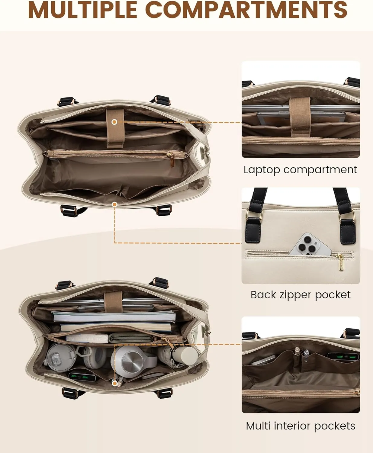 LOVEVOOK Laptop Tote Bag for Women 15.6 Inch Work Bag Leather Laptop Purse with Clutch, Large Computer Briefcase Bag for Office Business Teacher Casual