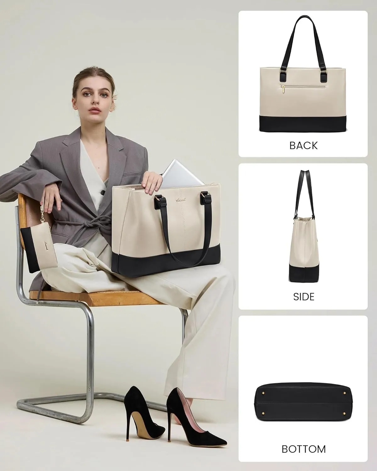 LOVEVOOK Laptop Tote Bag for Women 15.6 Inch Work Bag Leather Laptop Purse with Clutch, Large Computer Briefcase Bag for Office Business Teacher Casual