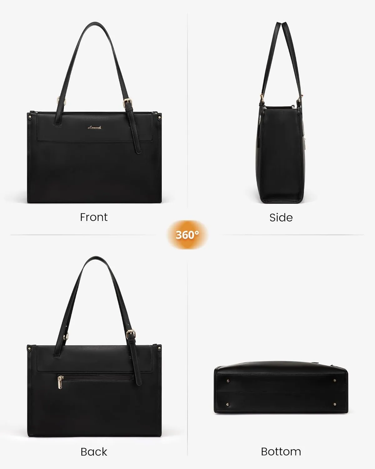 LOVEVOOK Laptop Tote Bag for Women 17.3 Inch Stylish Leather Work Tote Bag Purse Large Capacity And Waterproof Computer Briefcase for Business Office Travel, Black