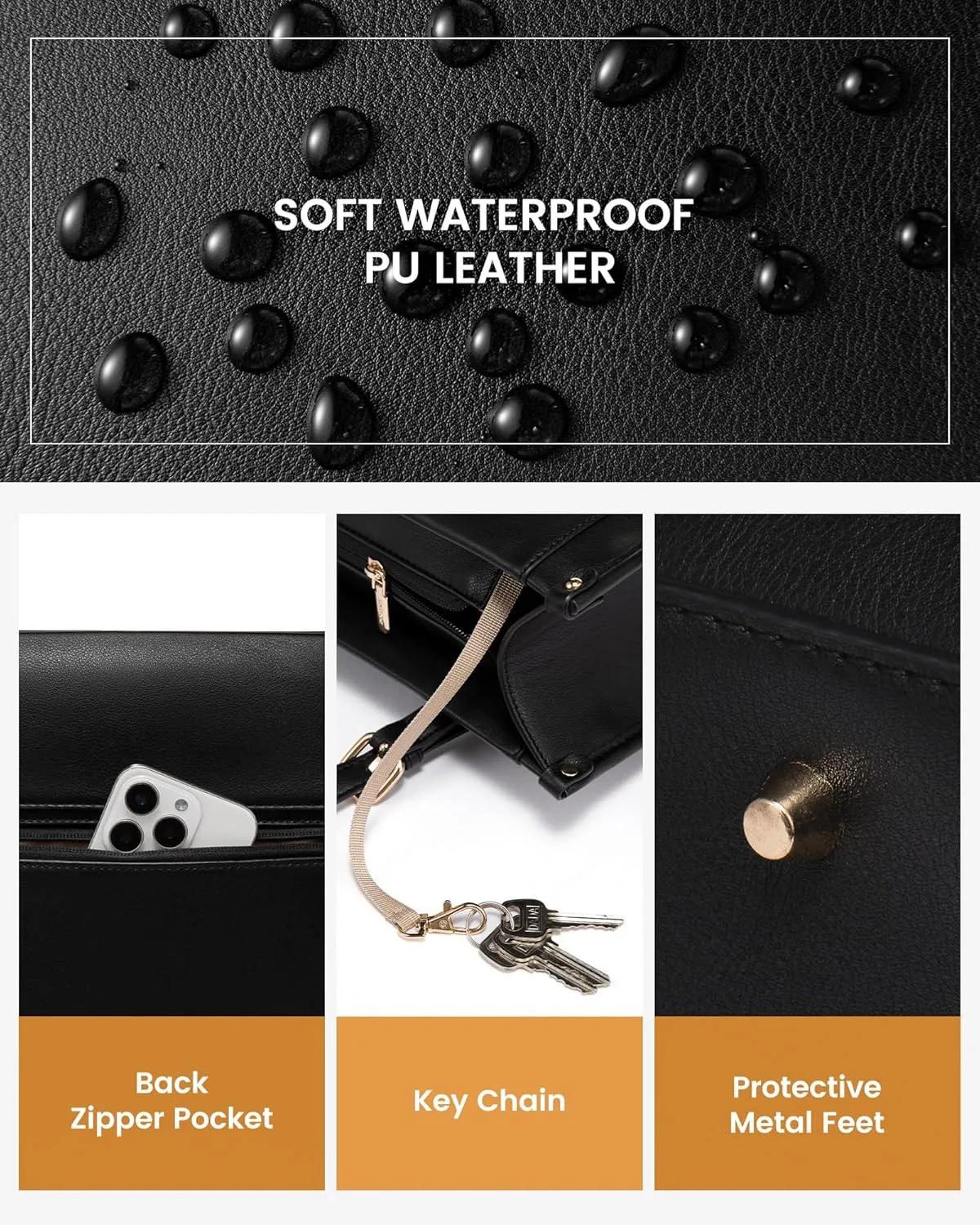 LOVEVOOK Laptop Tote Bag for Women 17.3 Inch Stylish Leather Work Tote Bag Purse Large Capacity And Waterproof Computer Briefcase for Business Office Travel, Black