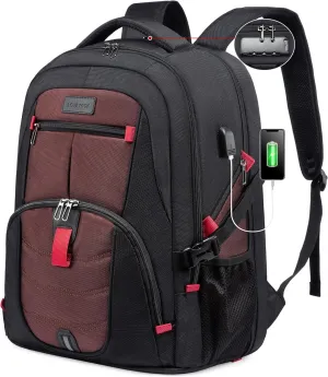 LOVEVOOK Travel Backpack for Men 17inch Large Work Backpack for Men Large Capacity Lockable Mochilas para Hombres Waterproof Computer Backpack for Work Business Travel College (17 inch,Black&Brown