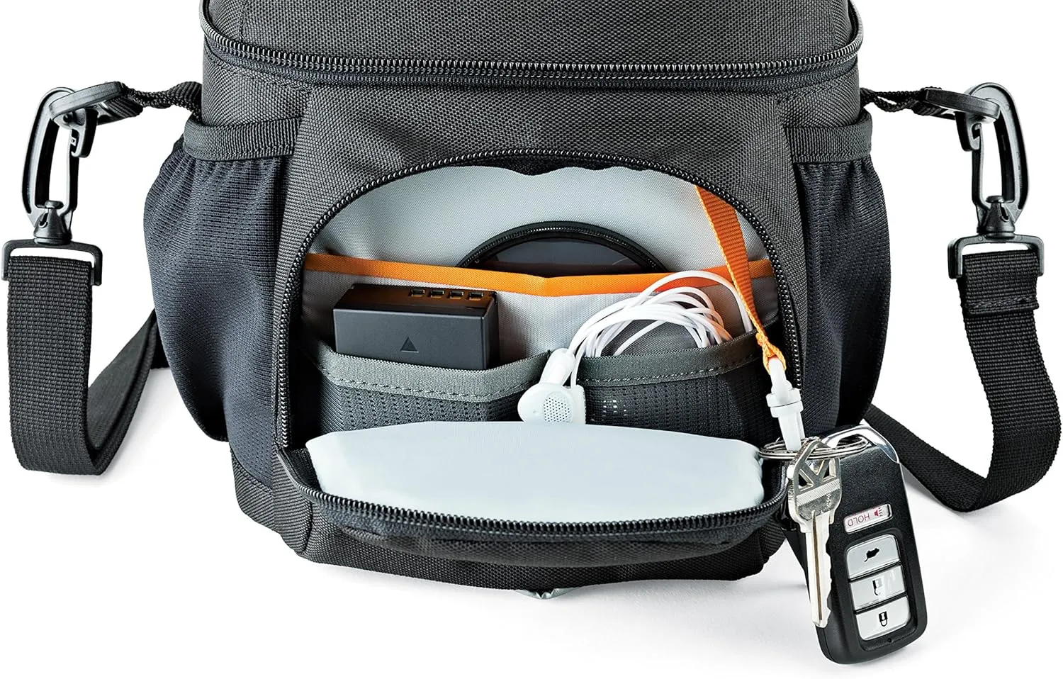 Lowepro LP37117, Nova 140AW II Camera Bag, Customizable, Portable, Fits Mirrorless with 17-85mm Attached Lens, Compact Drone, Flash, Black