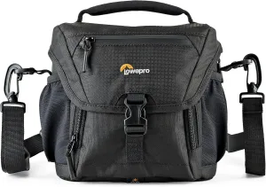 Lowepro LP37117, Nova 140AW II Camera Bag, Customizable, Portable, Fits Mirrorless with 17-85mm Attached Lens, Compact Drone, Flash, Black