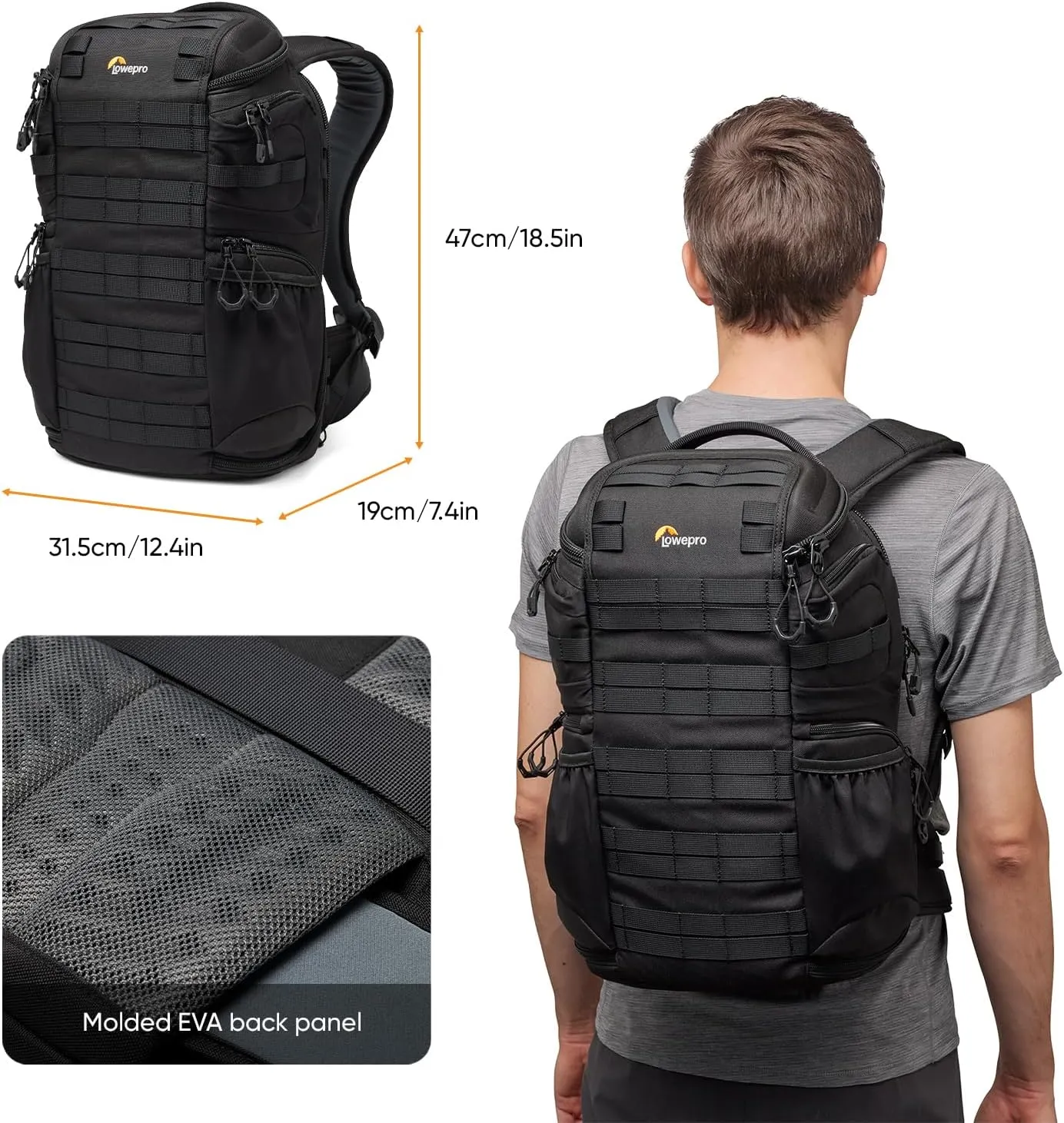 Lowepro ProTactic BP 350 AW III Camera Backpack, 4-Point Access, Professional Camera Bag, DSLR/Drones/Mirrorless, Up to 14" Laptop, Rain Cover, for Photographer,Videographer, Volume 17L