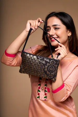 LUMINOSA: Black Real Leather Clutch By Art N Vintage