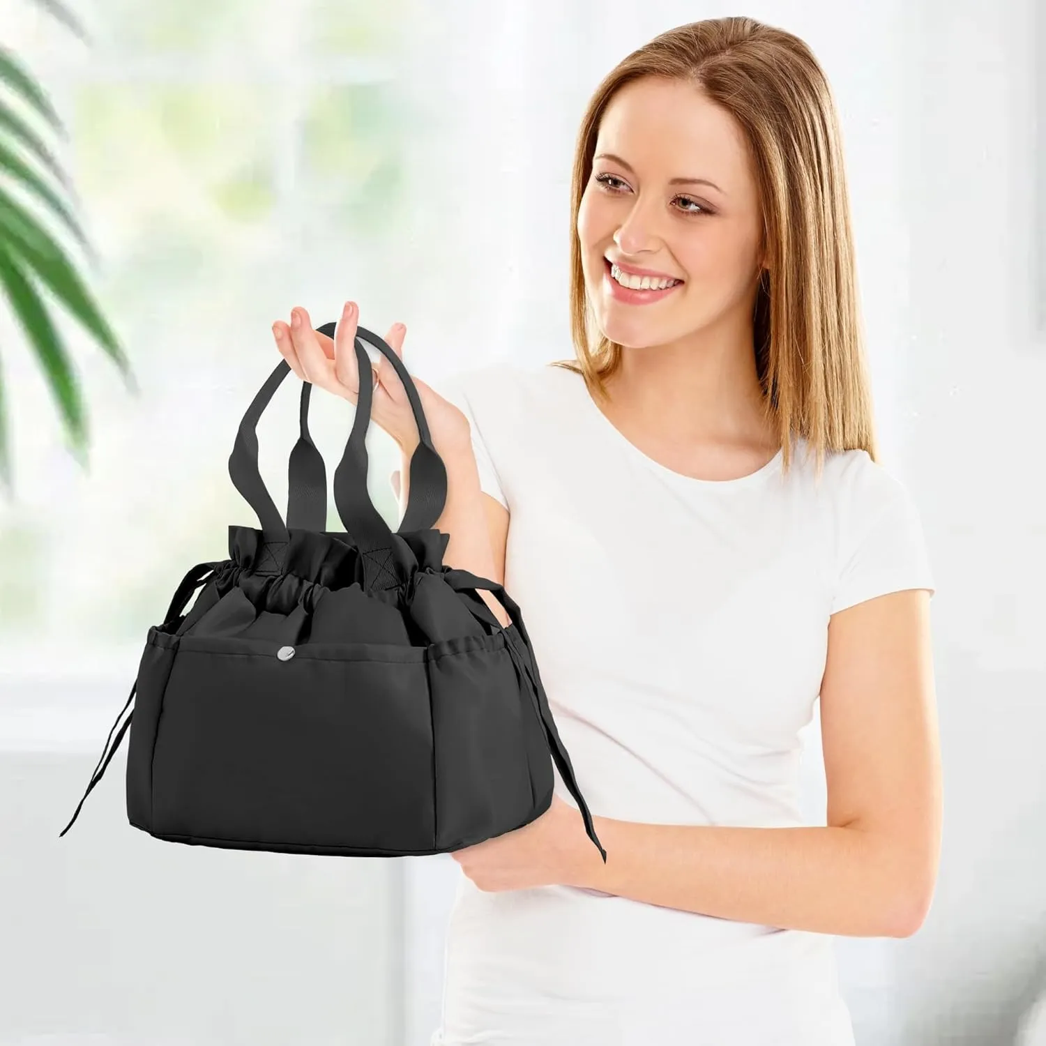 Lunch Bag for Women, Insulated Reusable Lunch Bag Stain-Resistant Large Lunch Box for Women, Perfect for Work, Office, Travel & Picnic (Black)