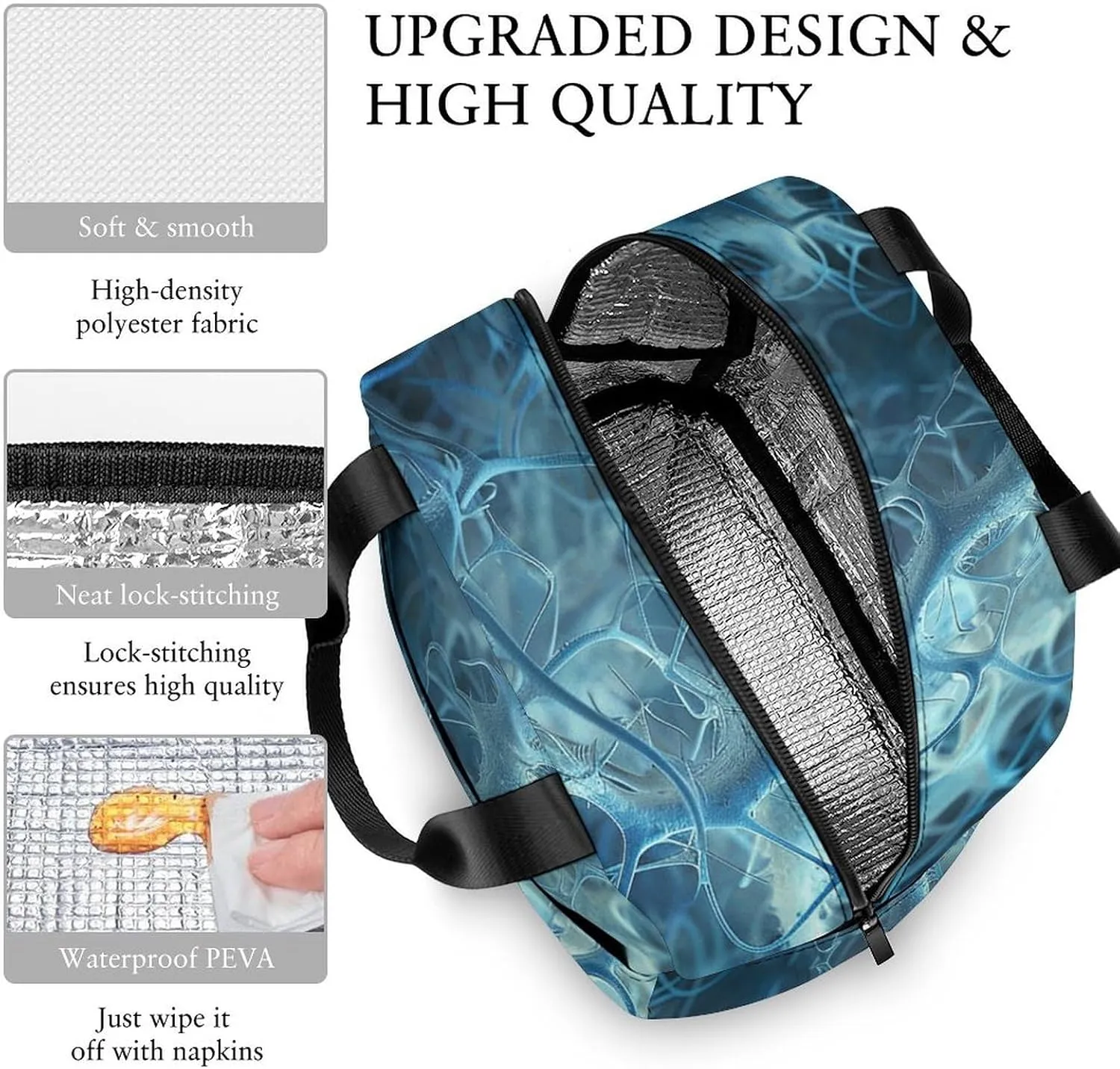 Lunch Bag for Women Men Lunch Box Reusable Blue Neuron Picture Lunch Tote Bag Insulated Cooler Bag