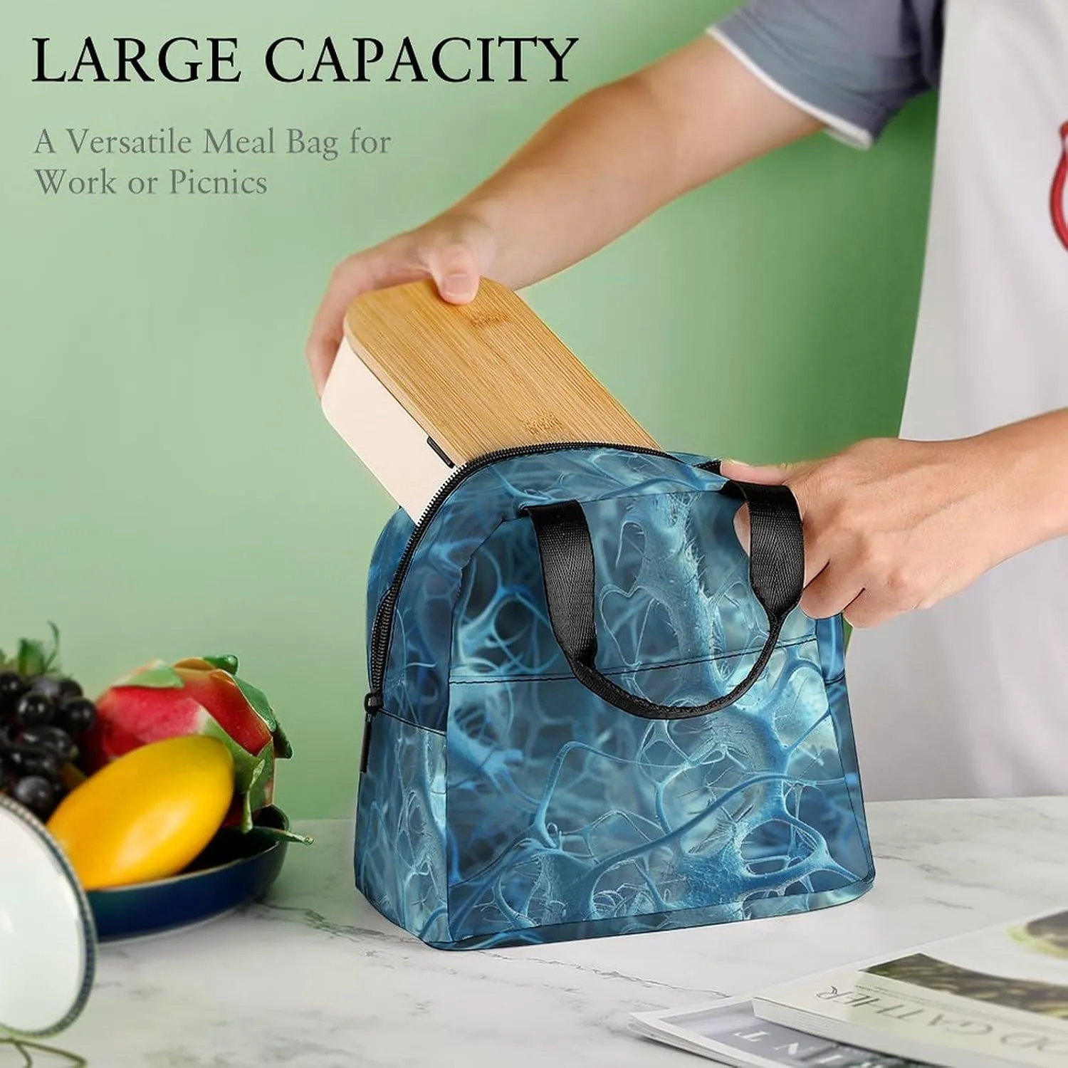 Lunch Bag for Women Men Lunch Box Reusable Blue Neuron Picture Lunch Tote Bag Insulated Cooler Bag