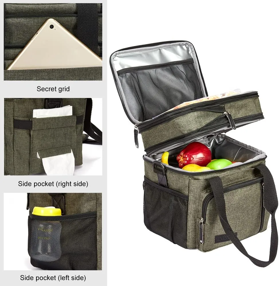 Lunch Bag for Women Men,Insulated Lunch Box,Leakproof Lunch Cooler Bag,Army Green Lunch Tote Bag for Work（Green）