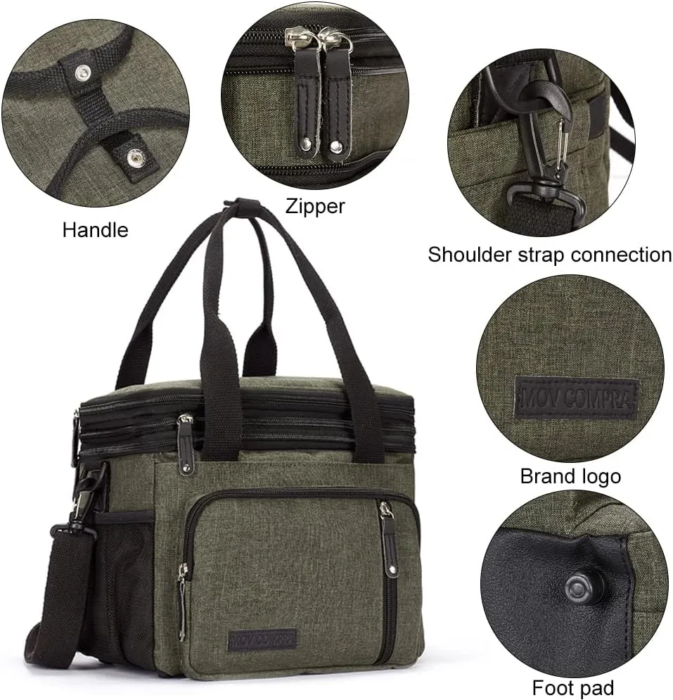 Lunch Bag for Women Men,Insulated Lunch Box,Leakproof Lunch Cooler Bag,Army Green Lunch Tote Bag for Work（Green）