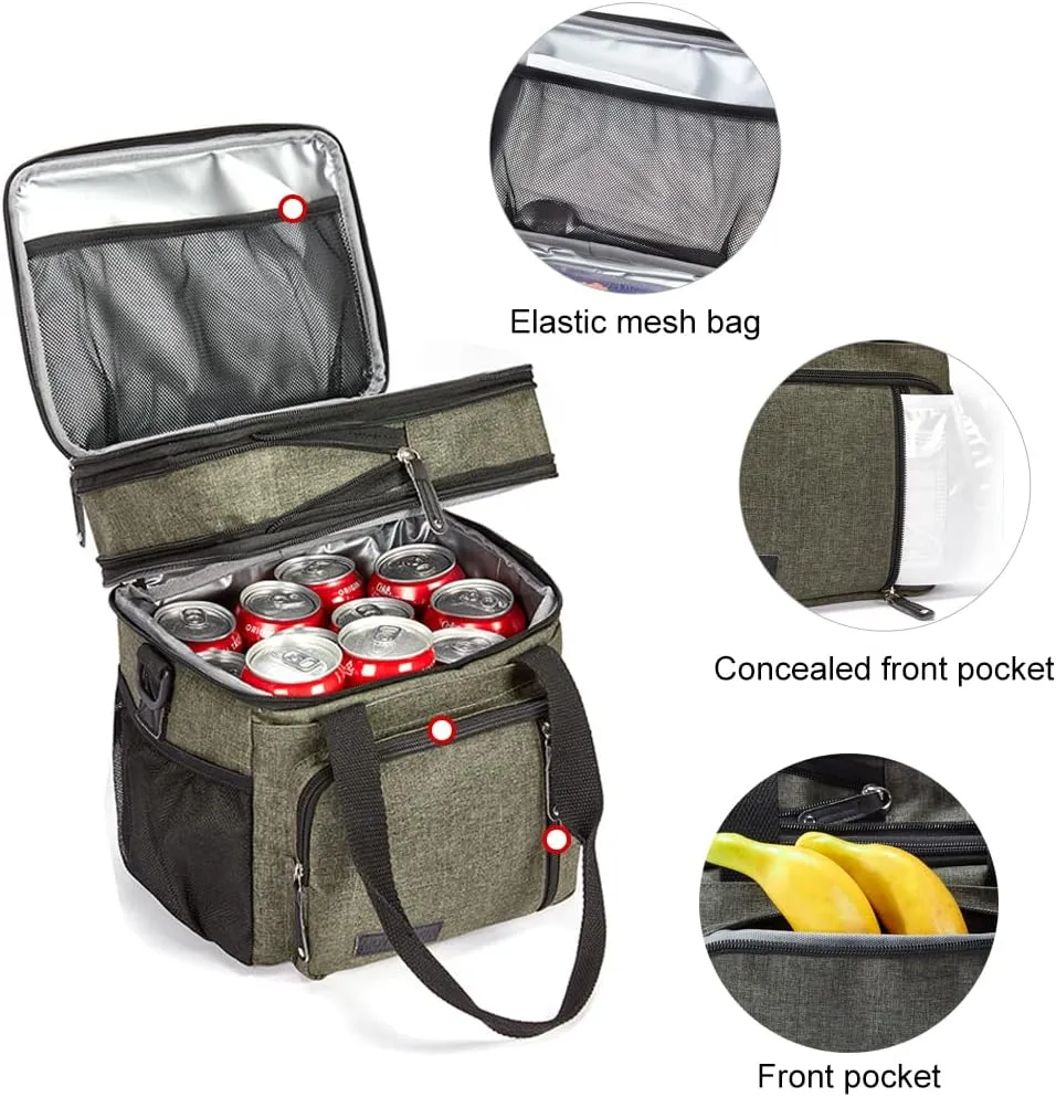 Lunch Bag for Women Men,Insulated Lunch Box,Leakproof Lunch Cooler Bag,Army Green Lunch Tote Bag for Work（Green）