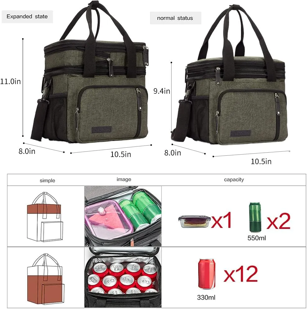 Lunch Bag for Women Men,Insulated Lunch Box,Leakproof Lunch Cooler Bag,Army Green Lunch Tote Bag for Work（Green）