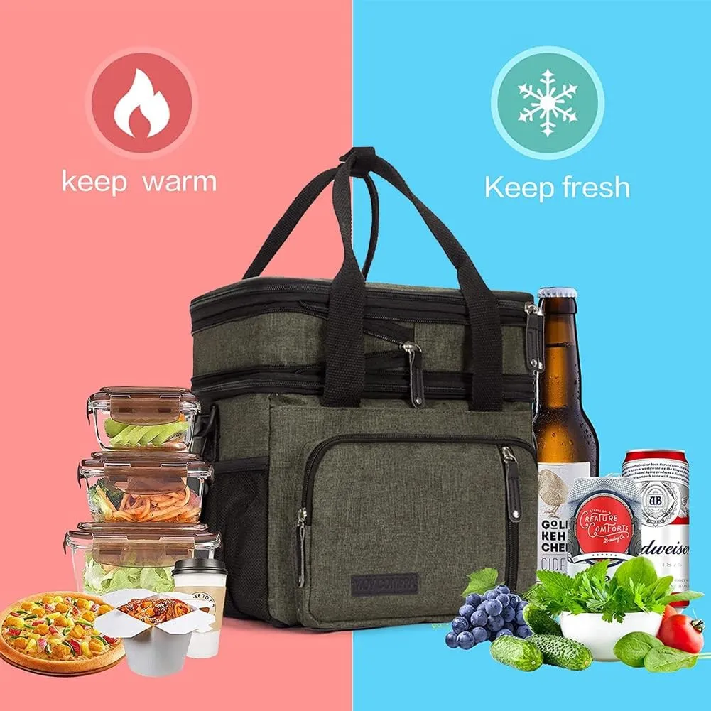 Lunch Bag for Women Men,Insulated Lunch Box,Leakproof Lunch Cooler Bag,Army Green Lunch Tote Bag for Work（Green）