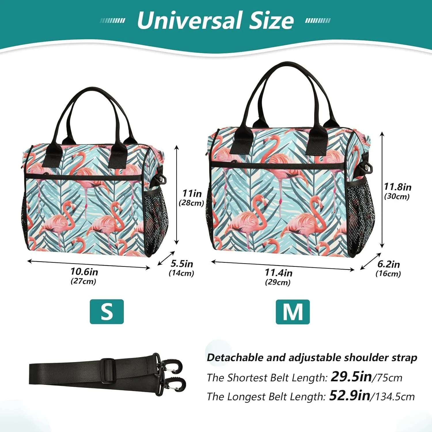 Lunch Bag Women Insulated Lunch Box Wide-Open Lunch Tote Tropical Flamingo Reusable Cooler Lunchbox Handbag Organizer for Work Picnic Hiking