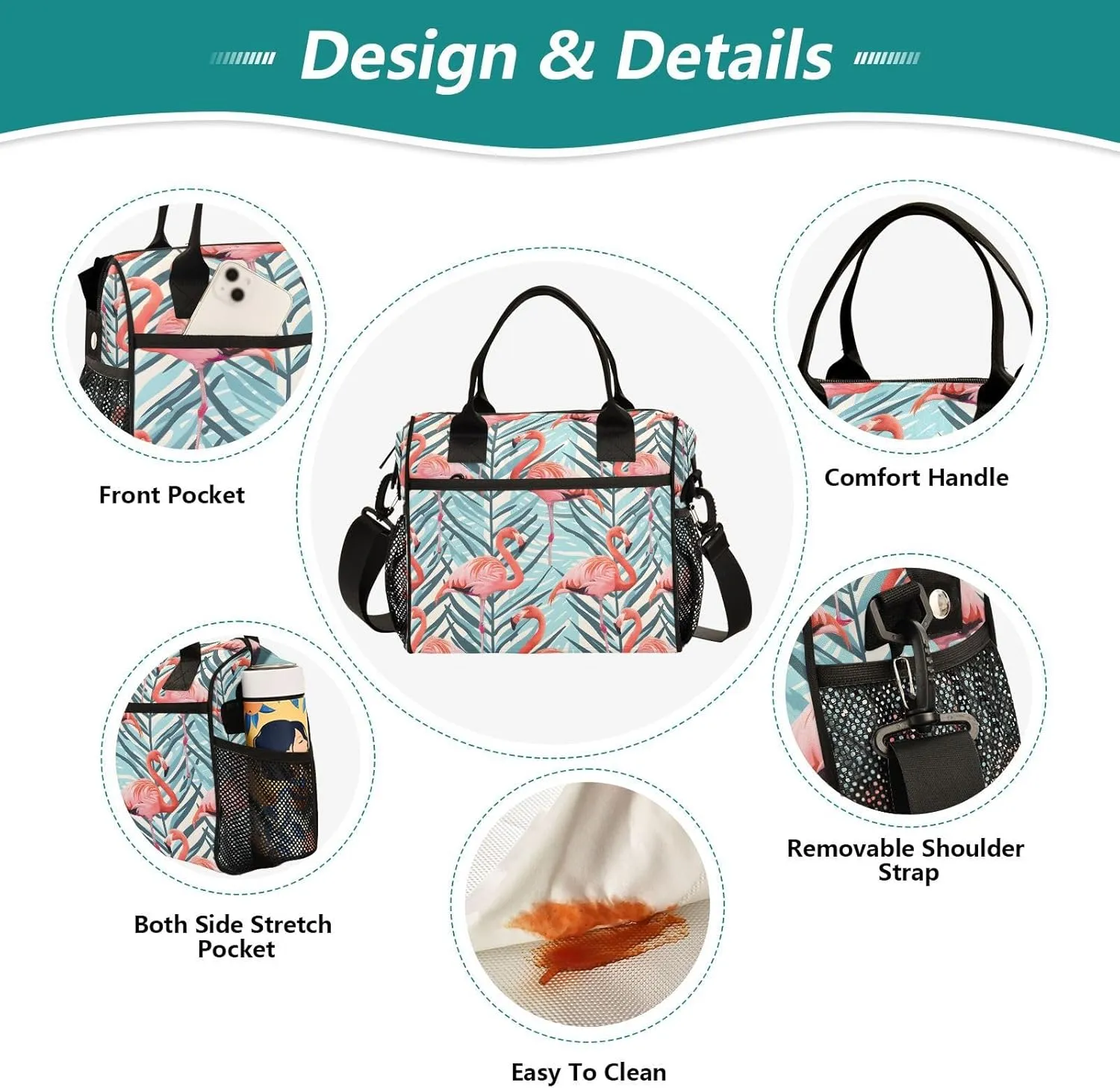 Lunch Bag Women Insulated Lunch Box Wide-Open Lunch Tote Tropical Flamingo Reusable Cooler Lunchbox Handbag Organizer for Work Picnic Hiking
