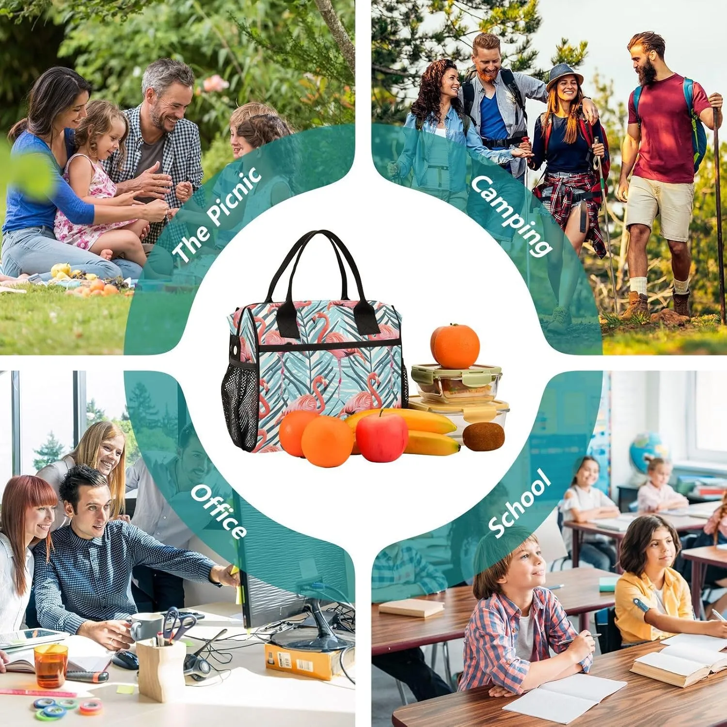 Lunch Bag Women Insulated Lunch Box Wide-Open Lunch Tote Tropical Flamingo Reusable Cooler Lunchbox Handbag Organizer for Work Picnic Hiking