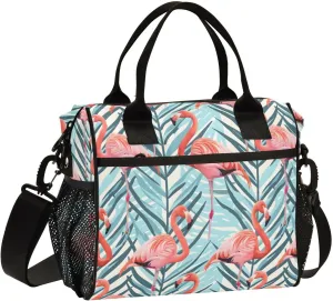 Lunch Bag Women Insulated Lunch Box Wide-Open Lunch Tote Tropical Flamingo Reusable Cooler Lunchbox Handbag Organizer for Work Picnic Hiking