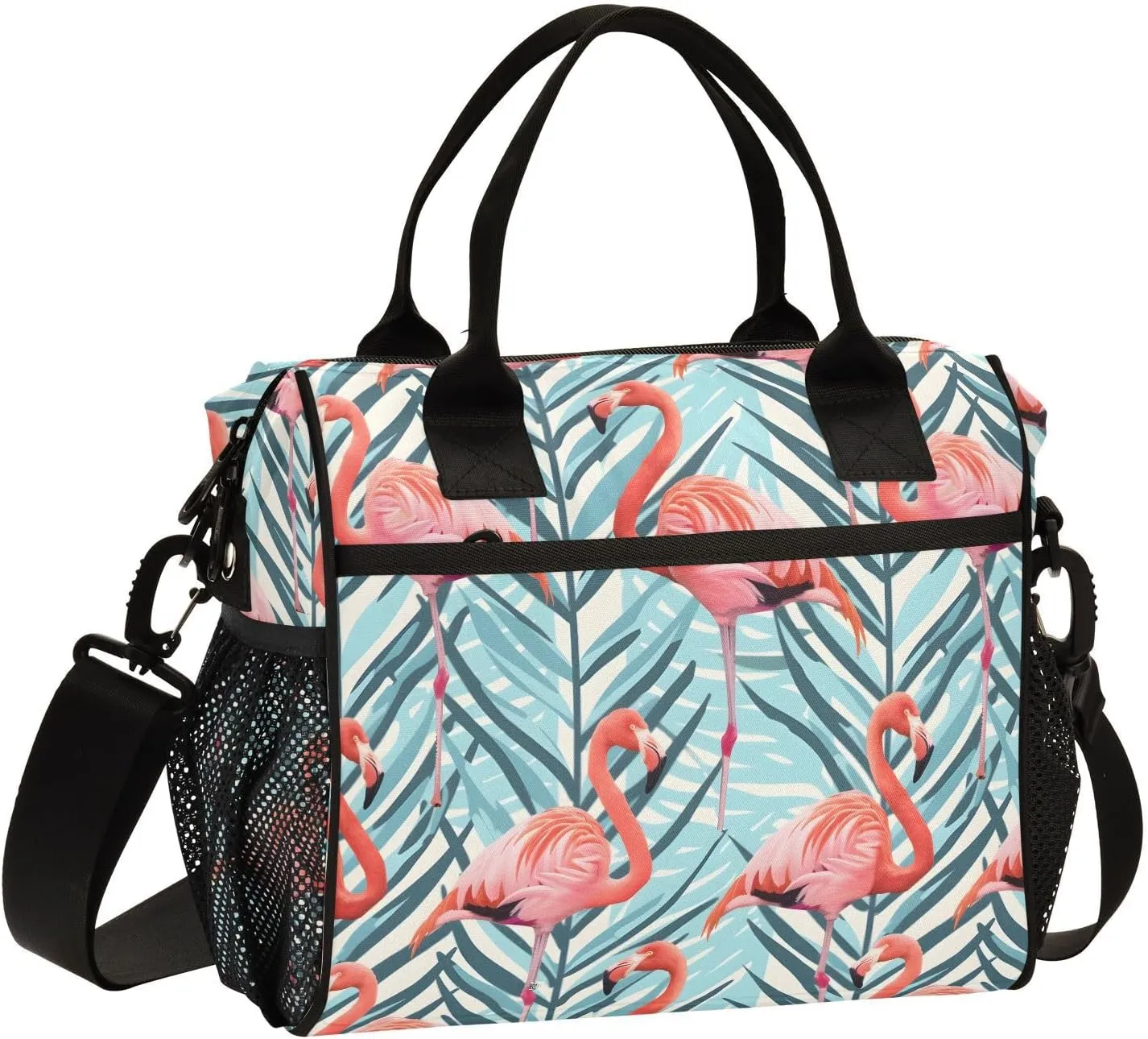 Lunch Bag Women Insulated Lunch Box Wide-Open Lunch Tote Tropical Flamingo Reusable Cooler Lunchbox Handbag Organizer for Work Picnic Hiking