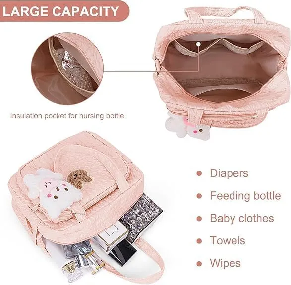 Lushandy Baby Diaper Bag Tote, Cute Mommy Nappy Crossbody Travel Tote, Multifunction Storage Bag