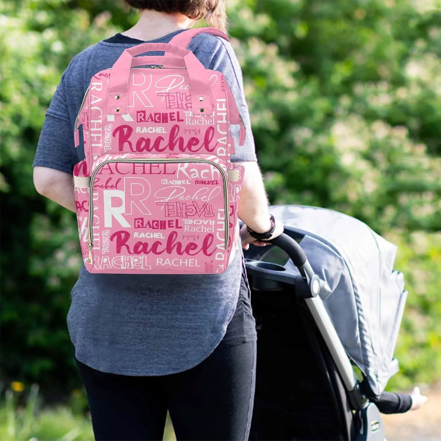 M YESCUSTOM Custom Diaper Bag Backpack for Girls Boys Large Capacity with Pockets Personalized Baby Diaper Bags for Mom Waterproof Nappy Baby Bag with Name Mothers Day Gift Pink