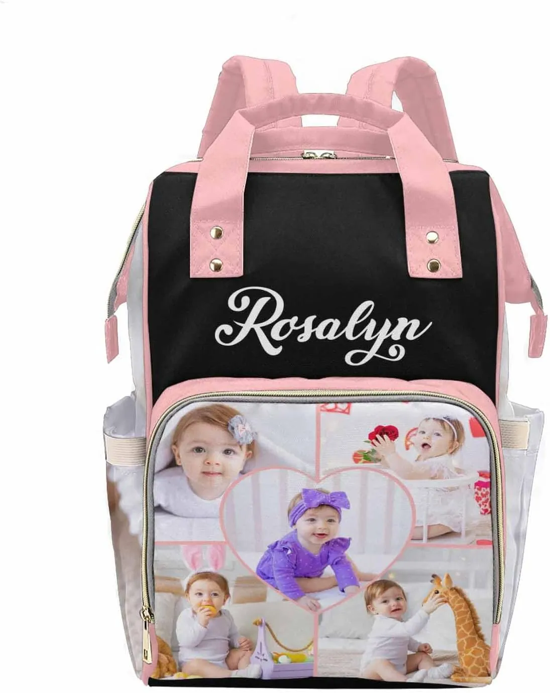 M YESCUSTOM Custom Diaper Bag for Girls Boys Baby Large Capacity Backpack with Photo Personalized Baby Diaper Bags for Mom Waterproof Nappy Baby Bag with Name Newborn Gift