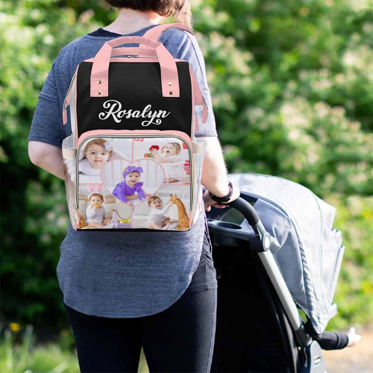 M YESCUSTOM Custom Diaper Bag for Girls Boys Baby Large Capacity Backpack with Photo Personalized Baby Diaper Bags for Mom Waterproof Nappy Baby Bag with Name Newborn Gift